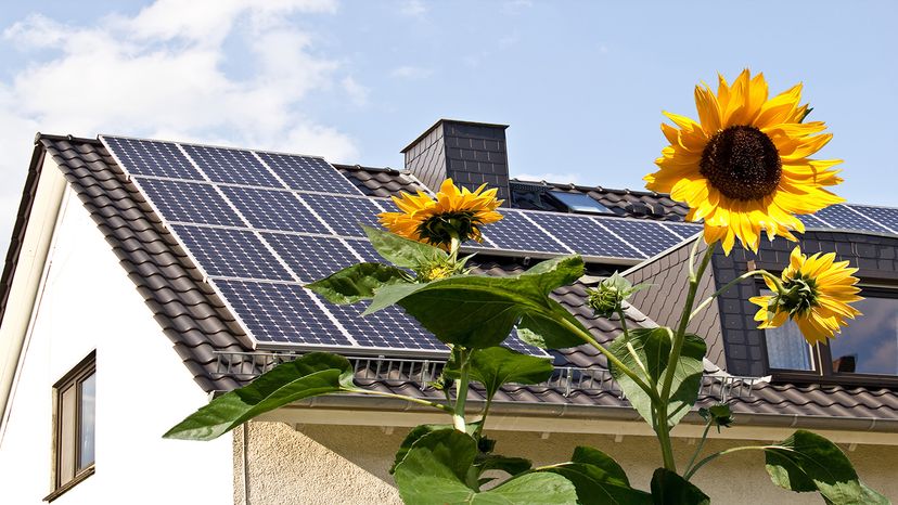 Solar panels on the roof of a house.